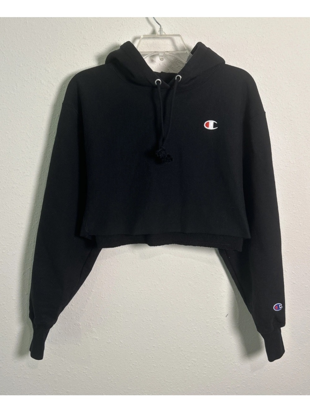 Y2K Champion Reverse Weave Black Cropped Hoodie Sweatshirt Women’s Sm